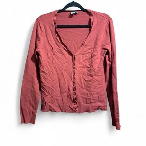 Twik Dark Red Button Front Cardigan Size M Lightweight Viscose Sweater